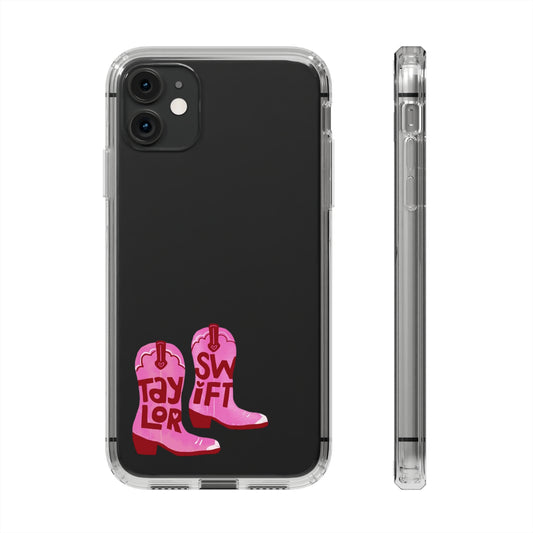 "Taylor Swift" Pink Cowboy Boots (Debut) Clear Phone Cases (Iphone & Samsung)