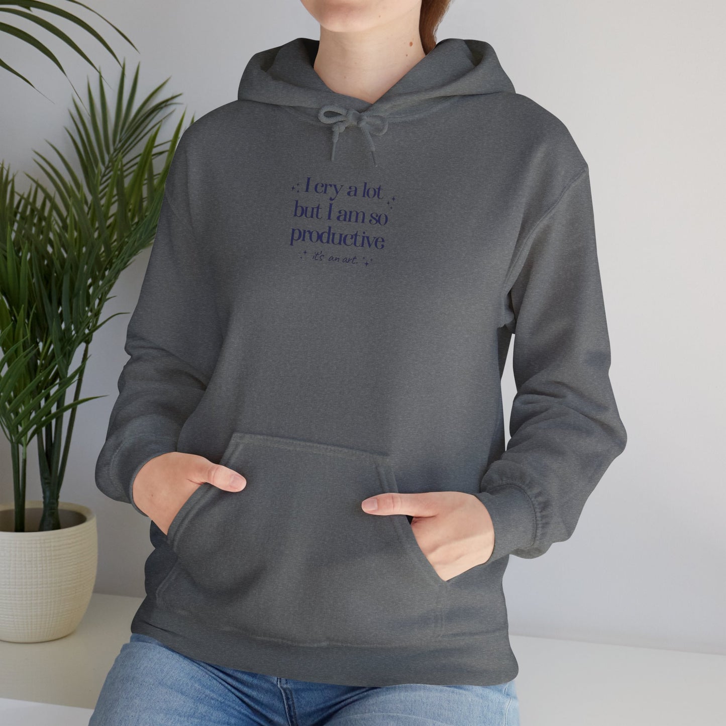 TS "I cry a lot but I am so productive, it's an art." TTPD Hoodie (Multiple Colors Available, Unisex Heavy Blend™ Hooded Sweatshirt)