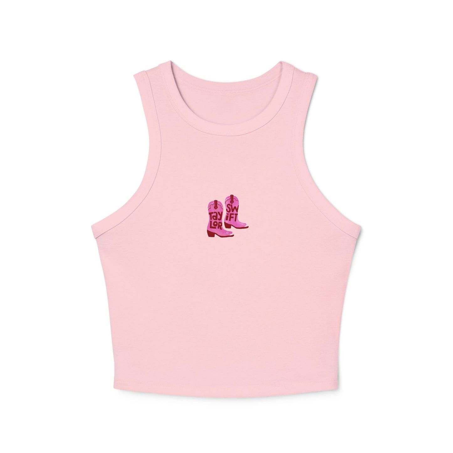 Women's "Taylor Swift" Pink Cowboy Boots Micro Rib Racer Tank Top