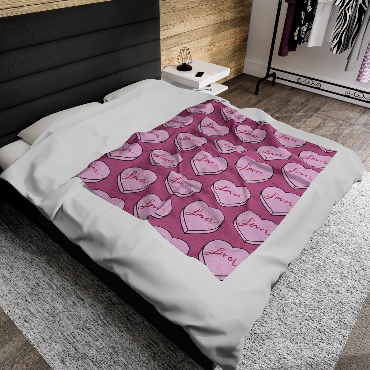 TS "Lover" Valentine's Day Candy Heart Velveteen Plush Blanket