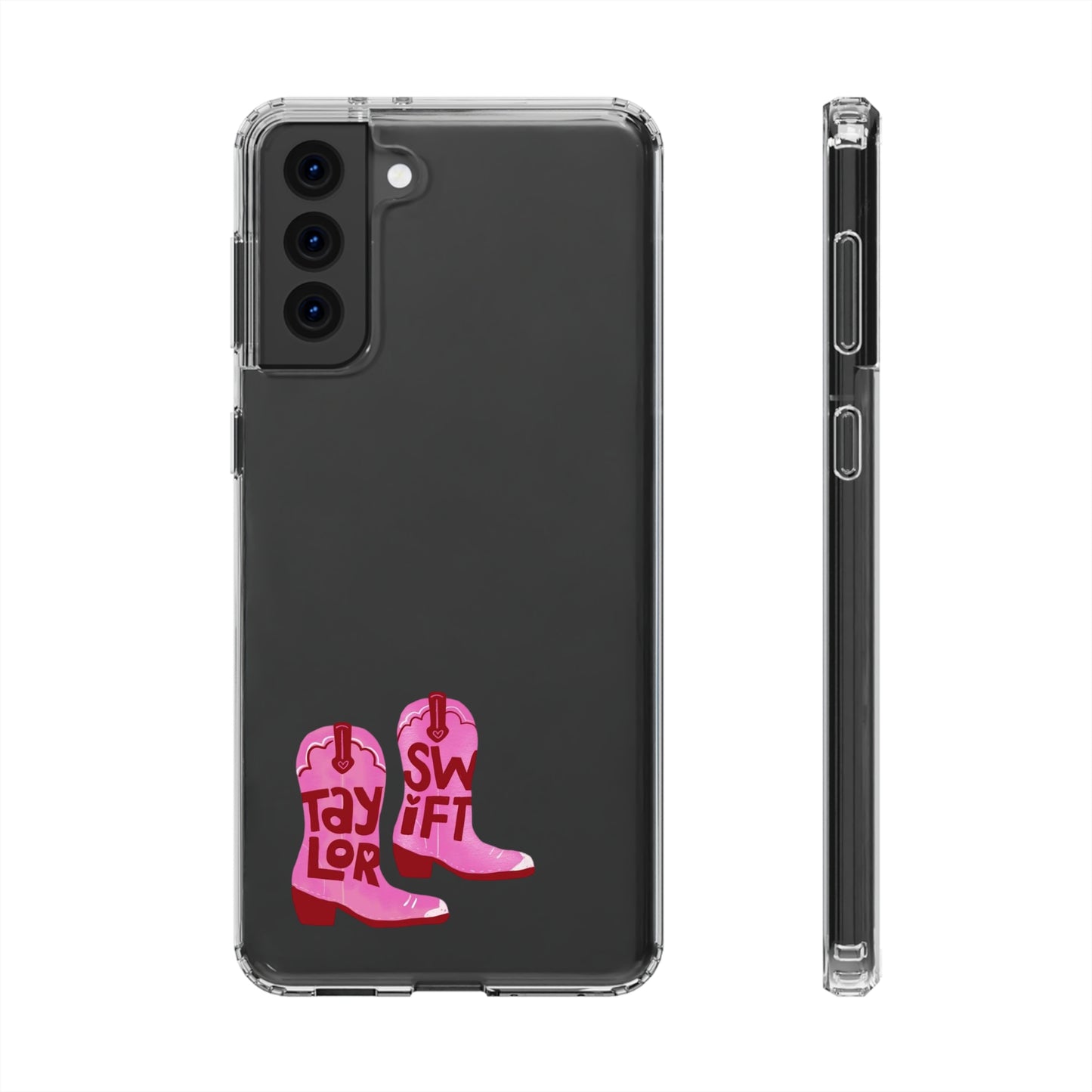 "Taylor Swift" Pink Cowboy Boots (Debut) Clear Phone Cases (Iphone & Samsung)