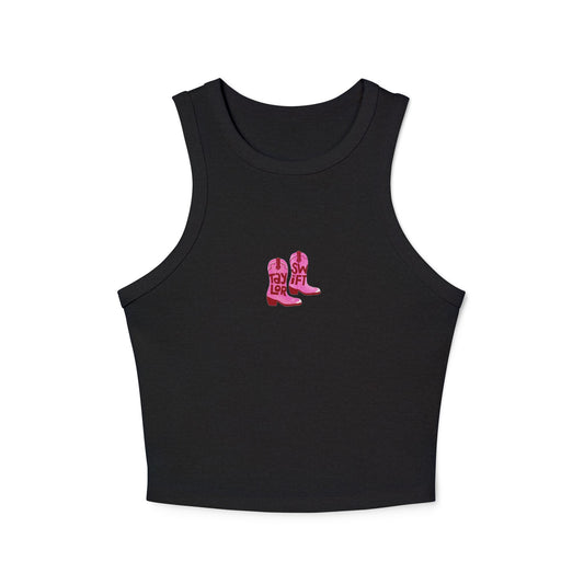 Women's "Taylor Swift" Pink Cowboy Boots Micro Rib Racer Tank Top