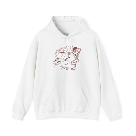 TS "Cowboy Like Me" Evermore Hoodie (White Or Sand, Unisex Heavy Blend™ Hooded Sweatshirt)