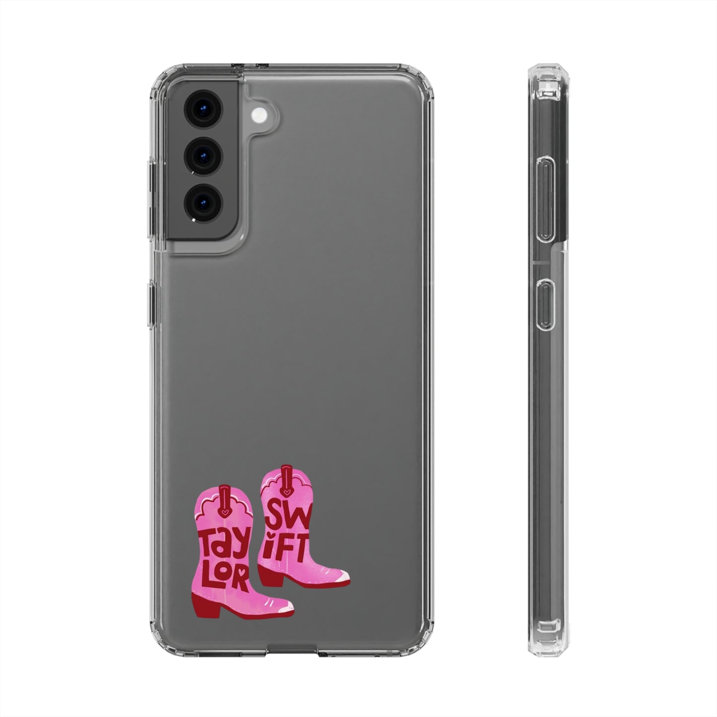 "Taylor Swift" Pink Cowboy Boots (Debut) Clear Phone Cases (Iphone & Samsung)