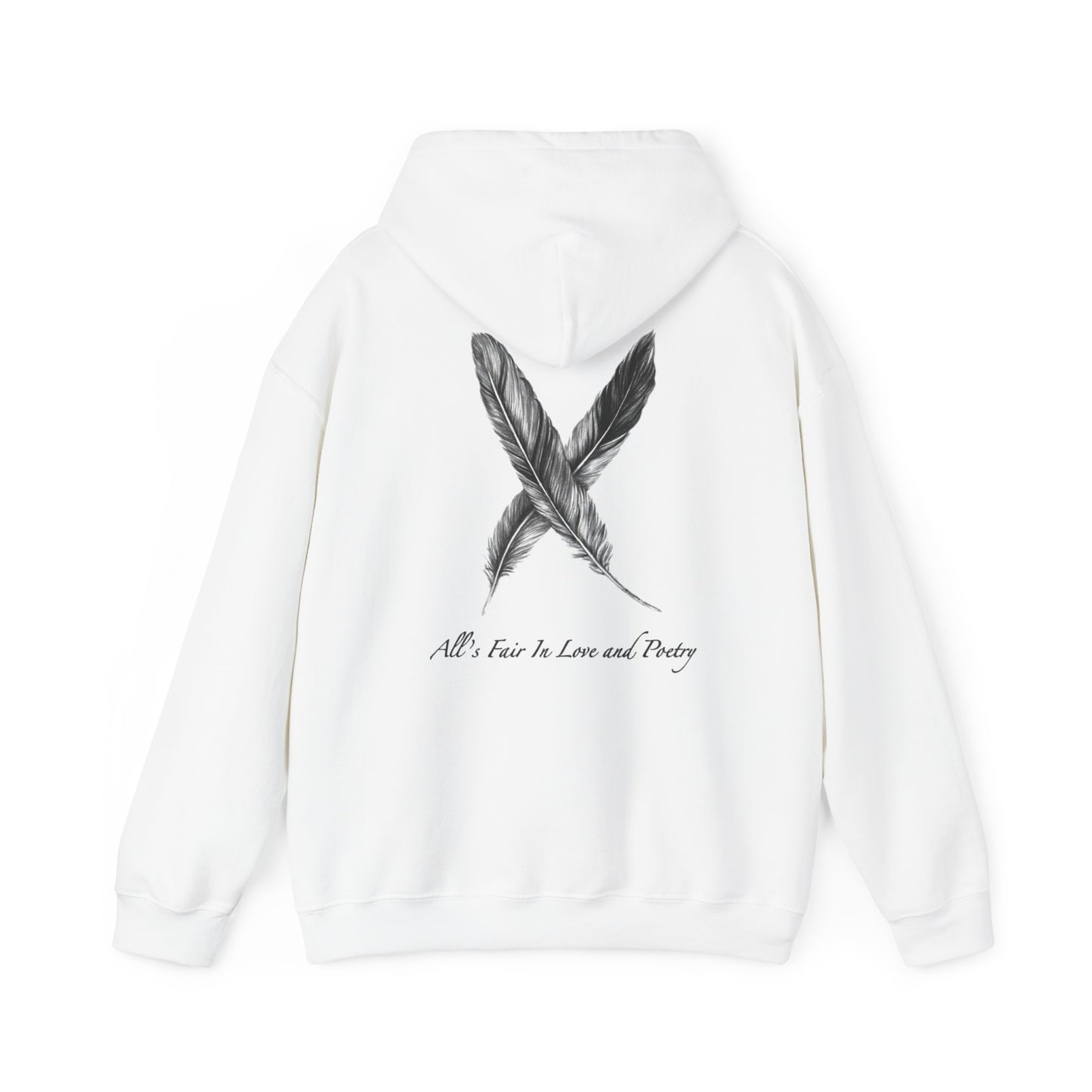 Feathers (Back) "All's Fair In Love and Poetry" TTPD Unisex Heavy Blend™ Hooded Sweatshirt (TS, The Tortured Poets Department, TS 11)