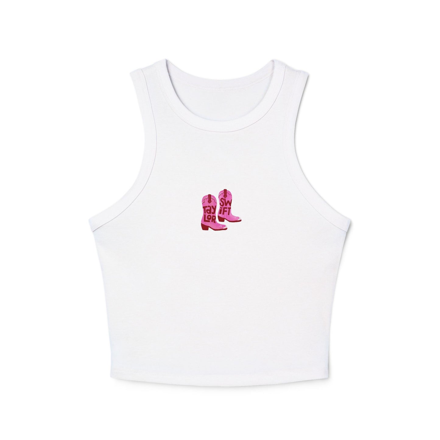 Women's "Taylor Swift" Pink Cowboy Boots Micro Rib Racer Tank Top