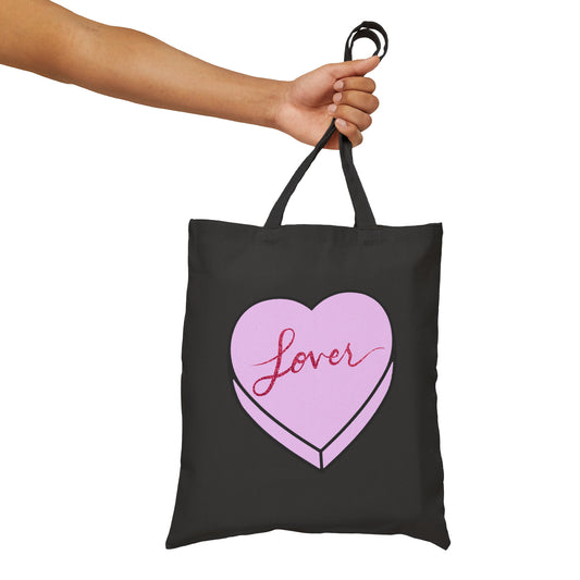 TS "Lover" Valentine's Day Candy Heart Cotton Canvas Tote Bag