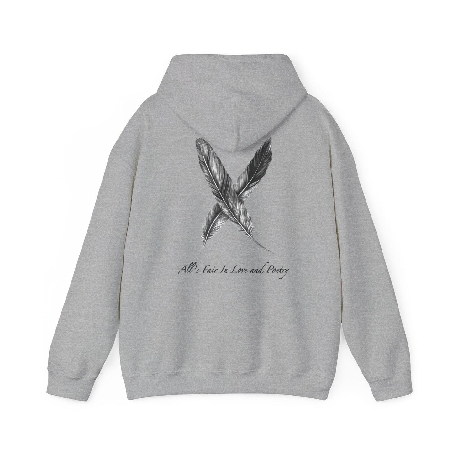 Feathers (Back) "All's Fair In Love and Poetry" TTPD Unisex Heavy Blend™ Hooded Sweatshirt (TS, The Tortured Poets Department, TS 11)