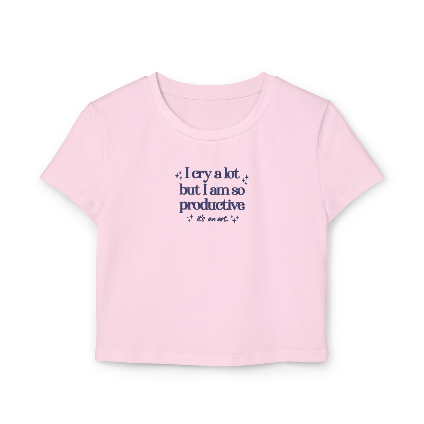 "I cry a lot but I am so productive, it's an art." Taylor Swift 'I Can Do It With A Broken Heart' TTPD (Pink, White, Tan) Women's Baby Tee