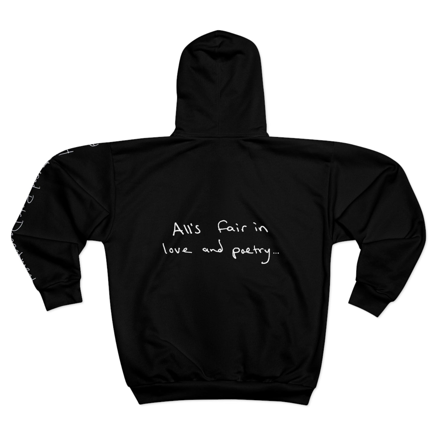 Black TTPD Unisex Zip-Up Hoodie W/ "The Tortured Poets Department" Writing On Sleeve