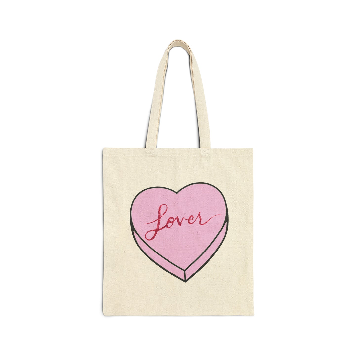 TS "Lover" Valentine's Day Candy Heart Cotton Canvas Tote Bag