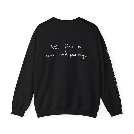 "All's fair in love and poetry" / "The Tortured Poets Department" (Sleeve) Crewneck (TTPD, TS11, Unisex Heavy Blend™ Crewneck Sweatshirt)