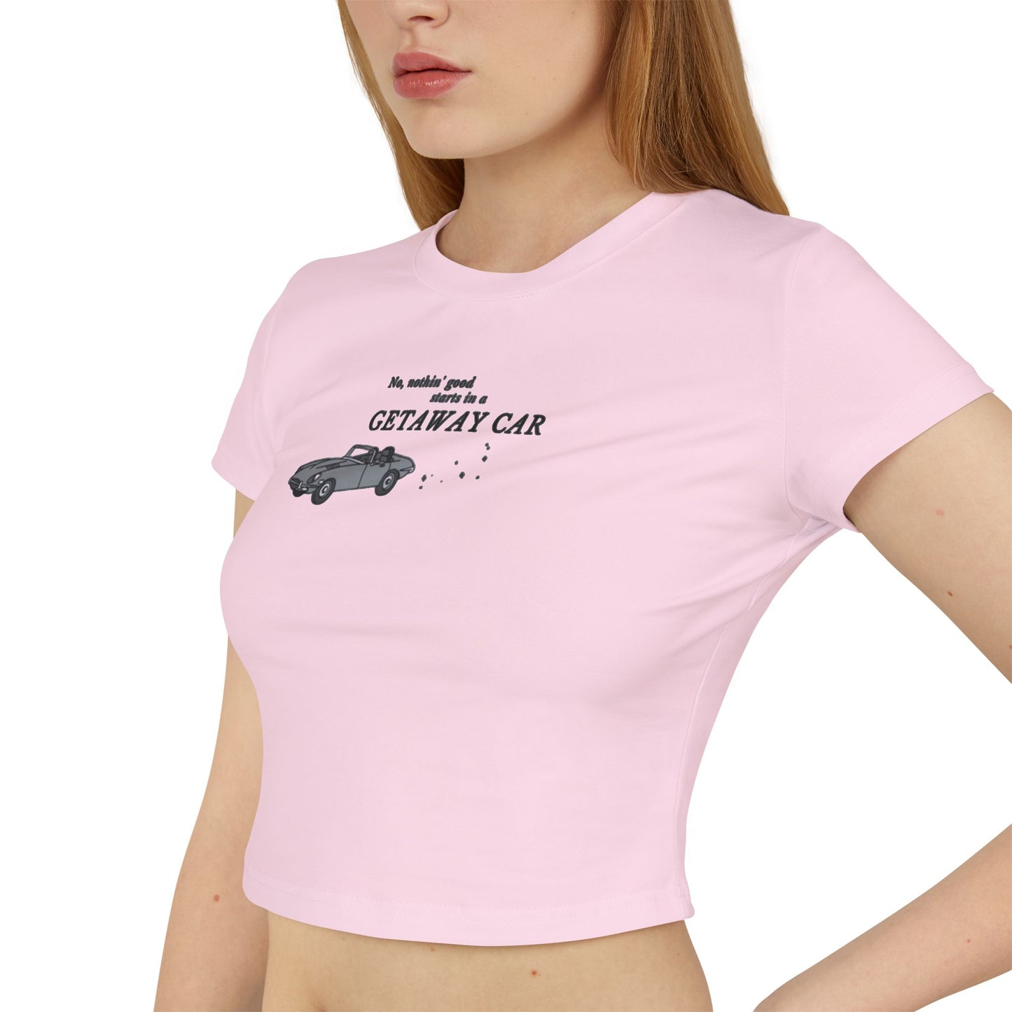 "No nothin' good starts in a getaway car" Taylor Swift Reputation (White, Tan, Baby Pink) Women's Baby Tee