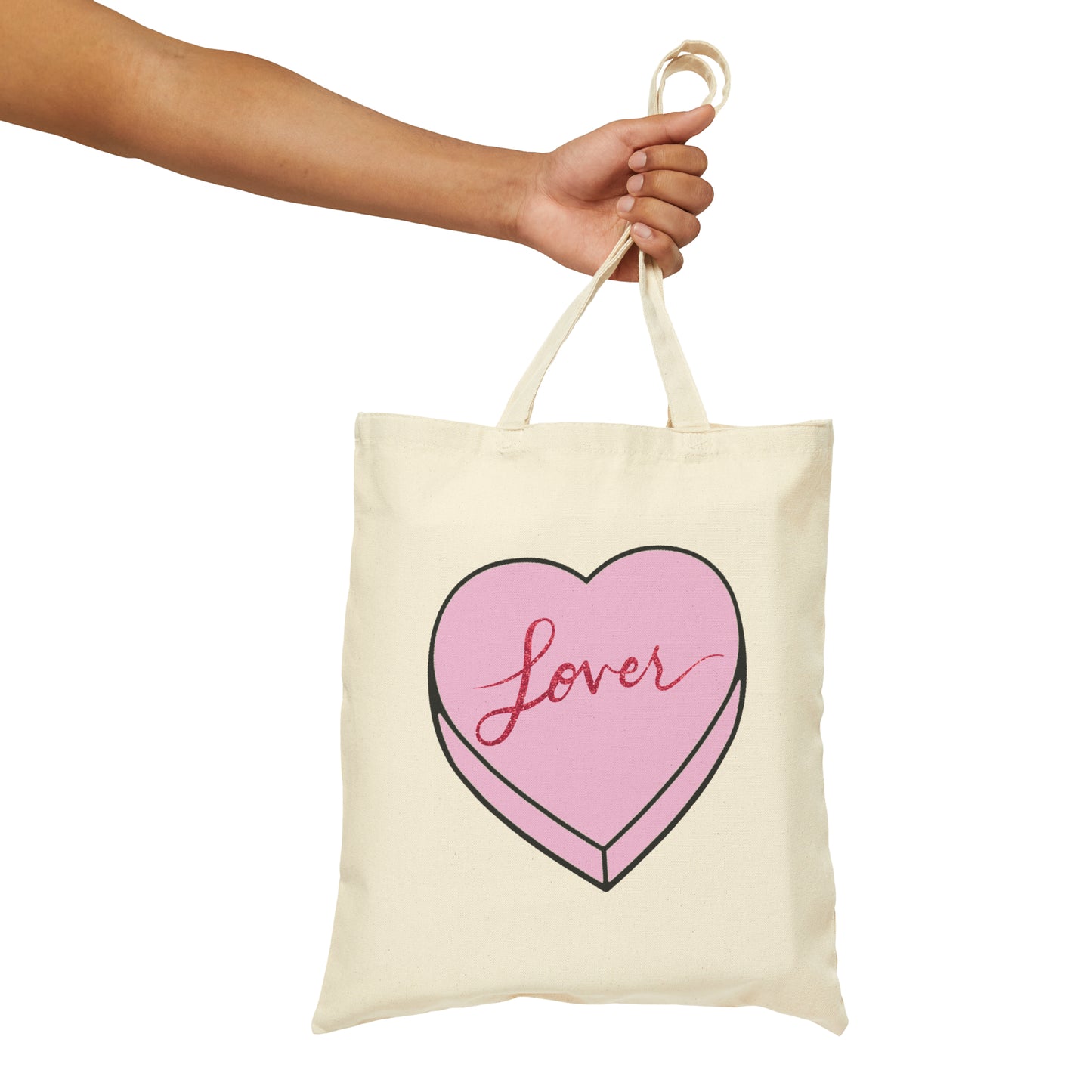 TS "Lover" Valentine's Day Candy Heart Cotton Canvas Tote Bag