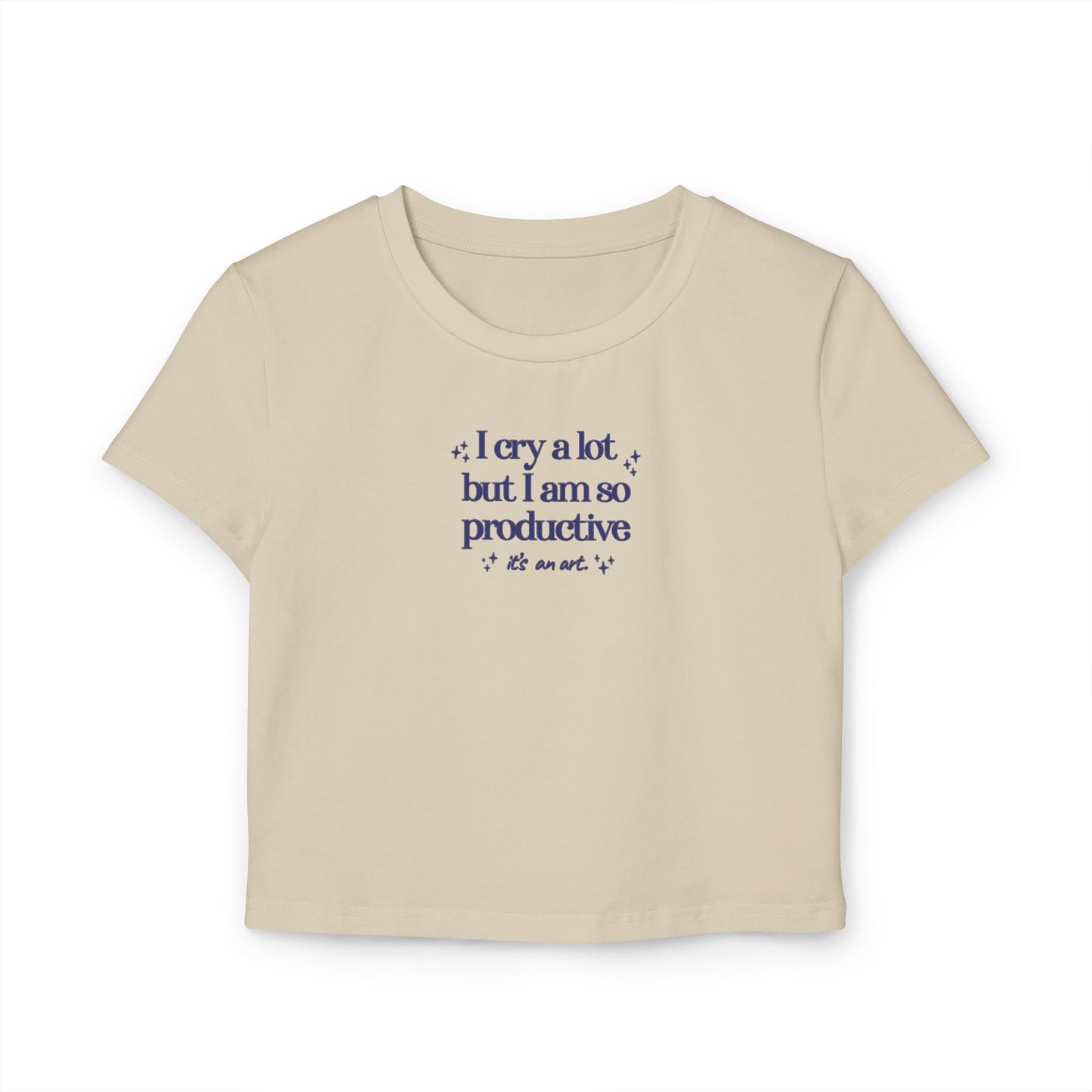 "I cry a lot but I am so productive, it's an art." Taylor Swift 'I Can Do It With A Broken Heart' TTPD (Pink, White, Tan) Women's Baby Tee