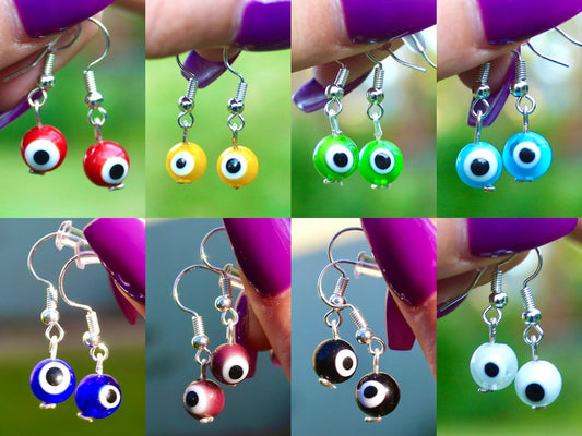 Evil Eye Glass Bead Wire Dangle Earrings | Protection Earrings | Halloween Themed Earrings Inactive