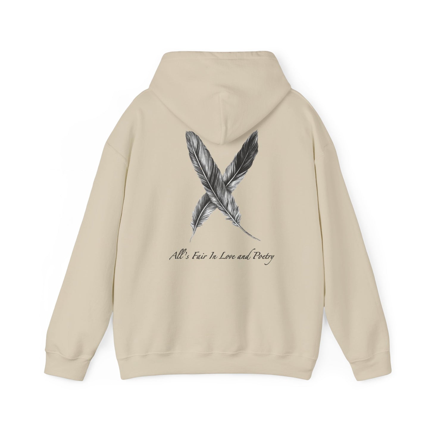 Feathers (Back) "All's Fair In Love and Poetry" TTPD Unisex Heavy Blend™ Hooded Sweatshirt (TS, The Tortured Poets Department, TS 11)