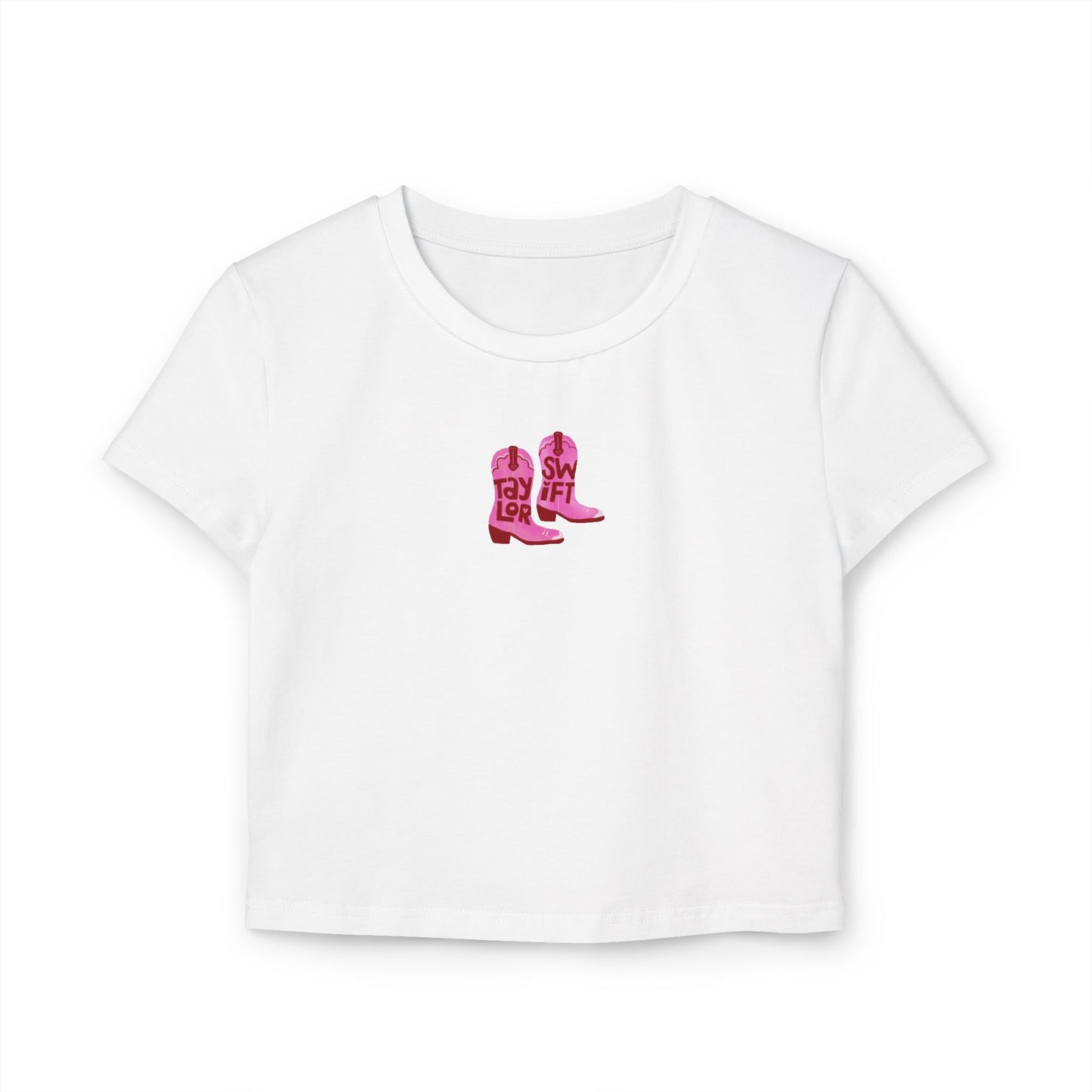 "Taylor Swift Debut Pink Cowboy Boots (White, Tan, Black, Baby Pink) Women's Baby Tee