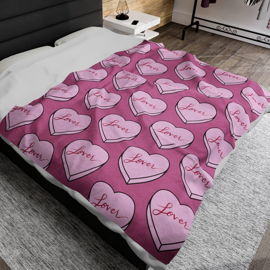 TS "Lover" Valentine's Day Candy Heart Velveteen Plush Blanket