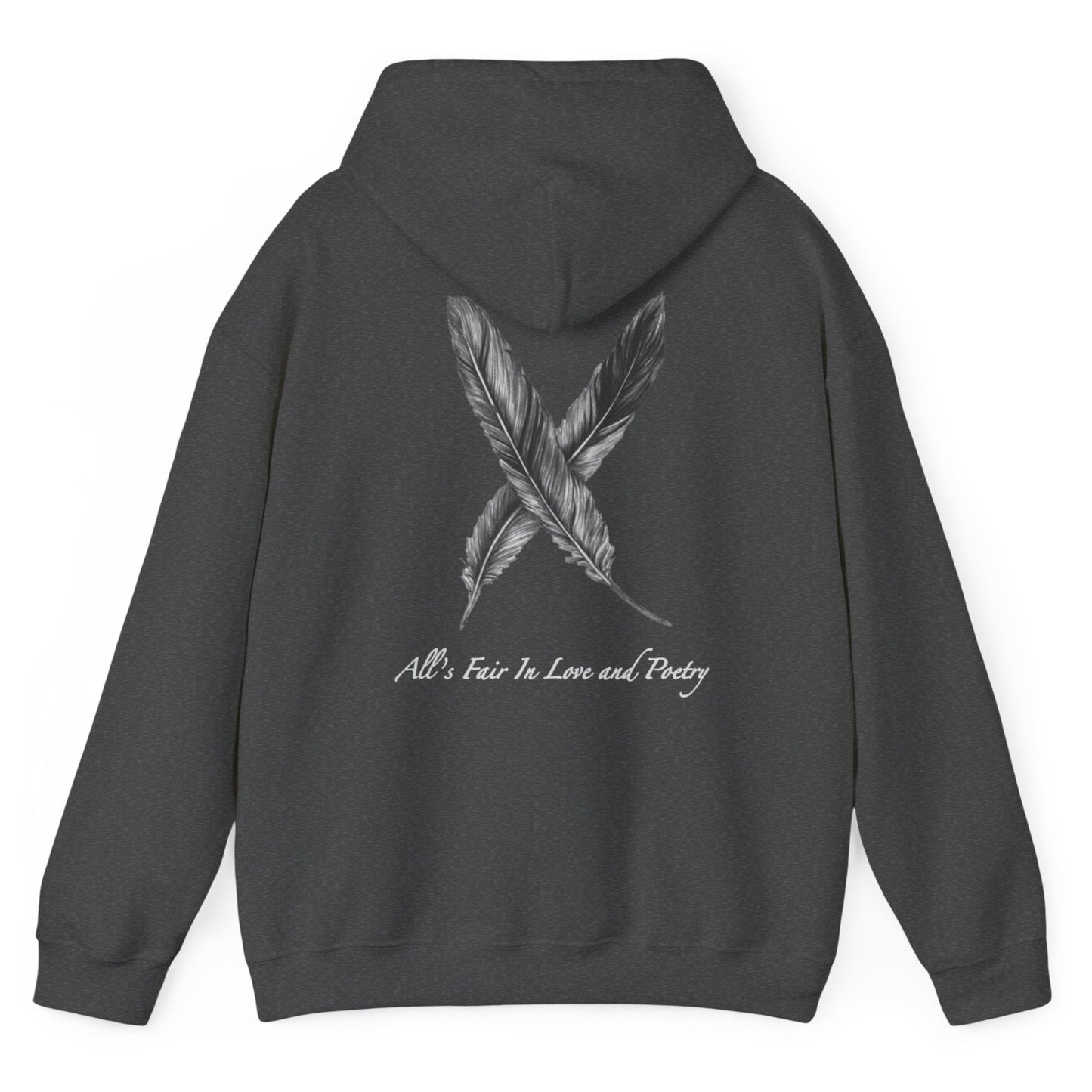 Feathers (Back) "All's Fair In Love and Poetry" TTPD Unisex Heavy Blend™ Hooded Sweatshirt (TS, The Tortured Poets Department, TS 11)