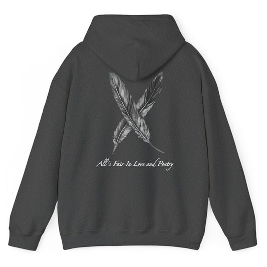 Feathers (Back) "All's Fair In Love and Poetry" TTPD Unisex Heavy Blend™ Hooded Sweatshirt (TS, The Tortured Poets Department, TS 11)