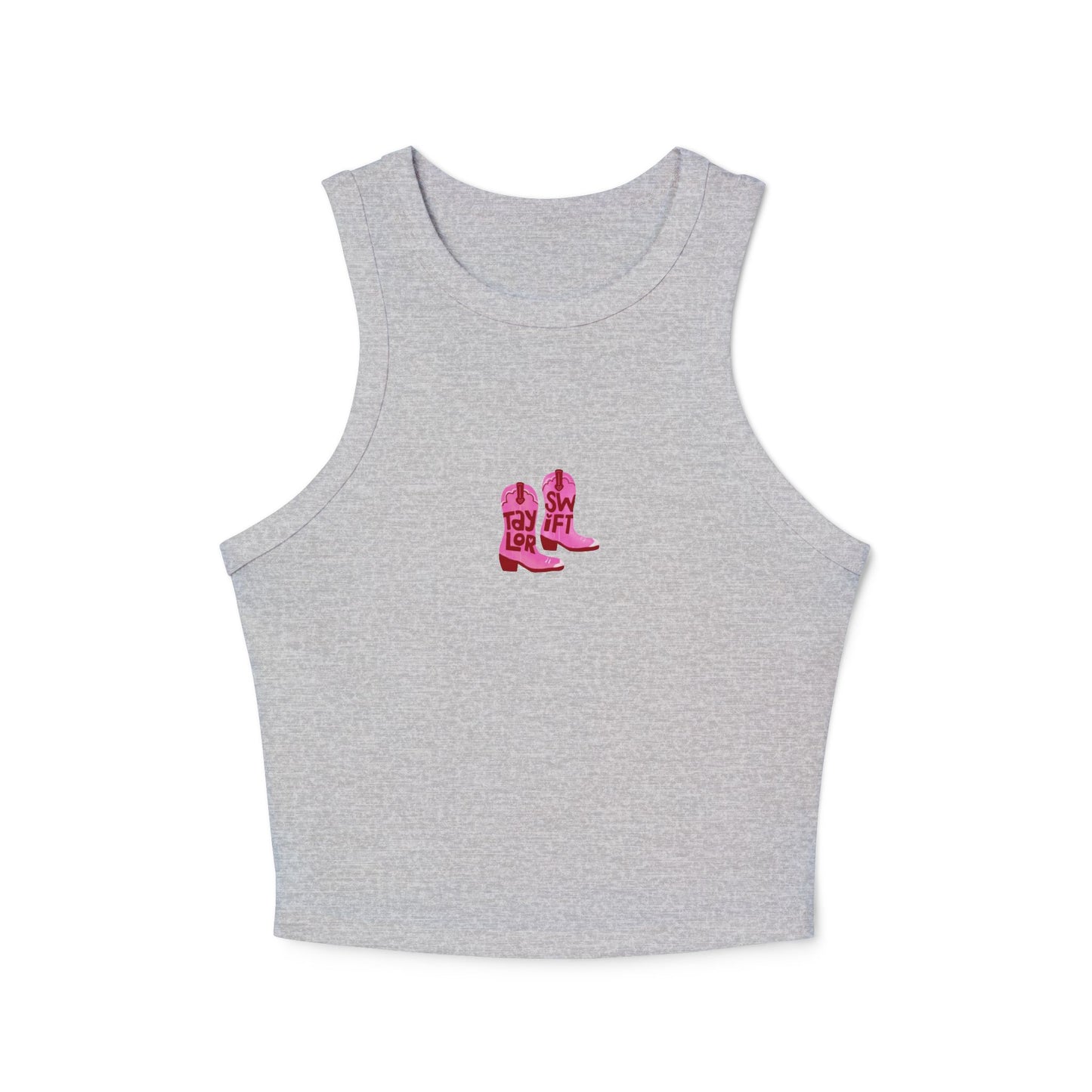 Women's "Taylor Swift" Pink Cowboy Boots Micro Rib Racer Tank Top