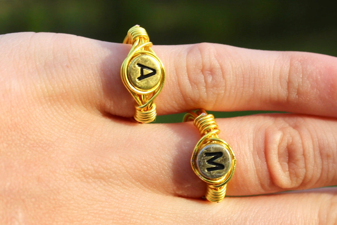 Gold and/or Silver Initial Letter Wire-Wrapped Rings | Matching Couple Rings