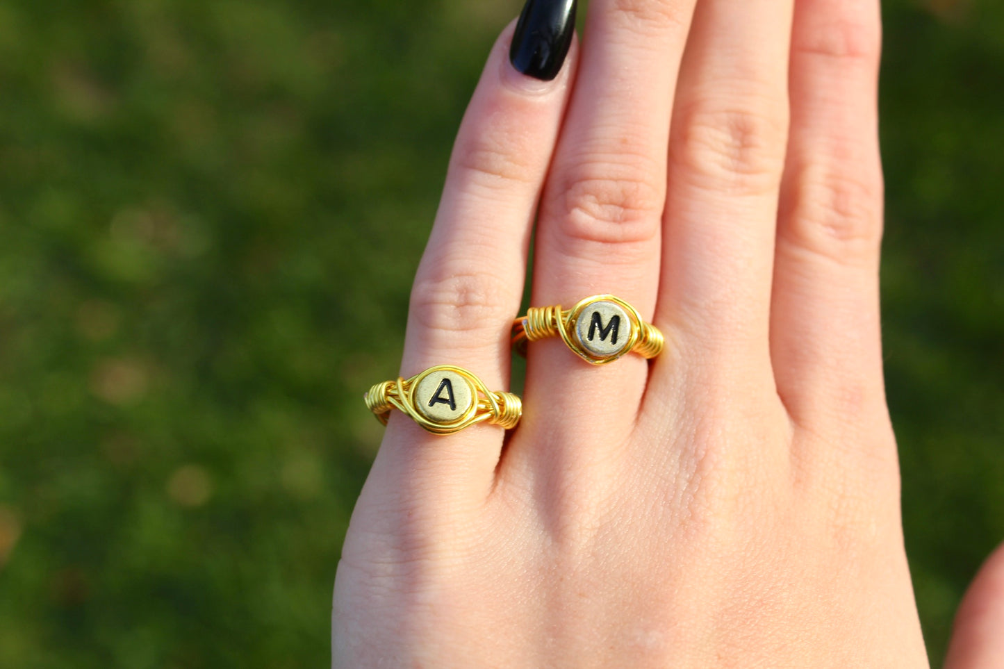 Gold and/or Silver Initial Letter Wire-Wrapped Rings | Matching Couple Rings