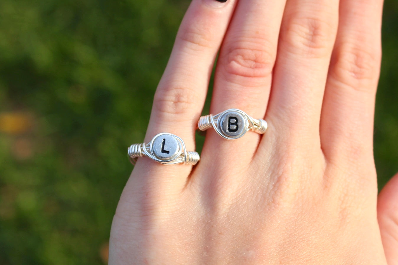 Gold and/or Silver Initial Letter Wire-Wrapped Rings | Matching Couple Rings