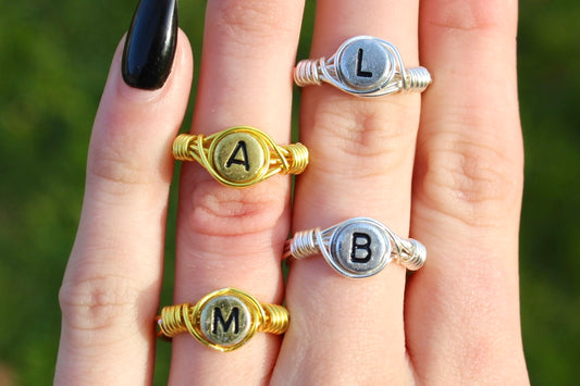 Gold and/or Silver Initial Letter Wire-Wrapped Rings | Matching Couple Rings