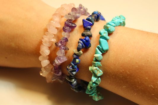 Rose Quartz, Lapis Lazuli, Amethyst, OR Turquoise Stone Stretchy Bracelet