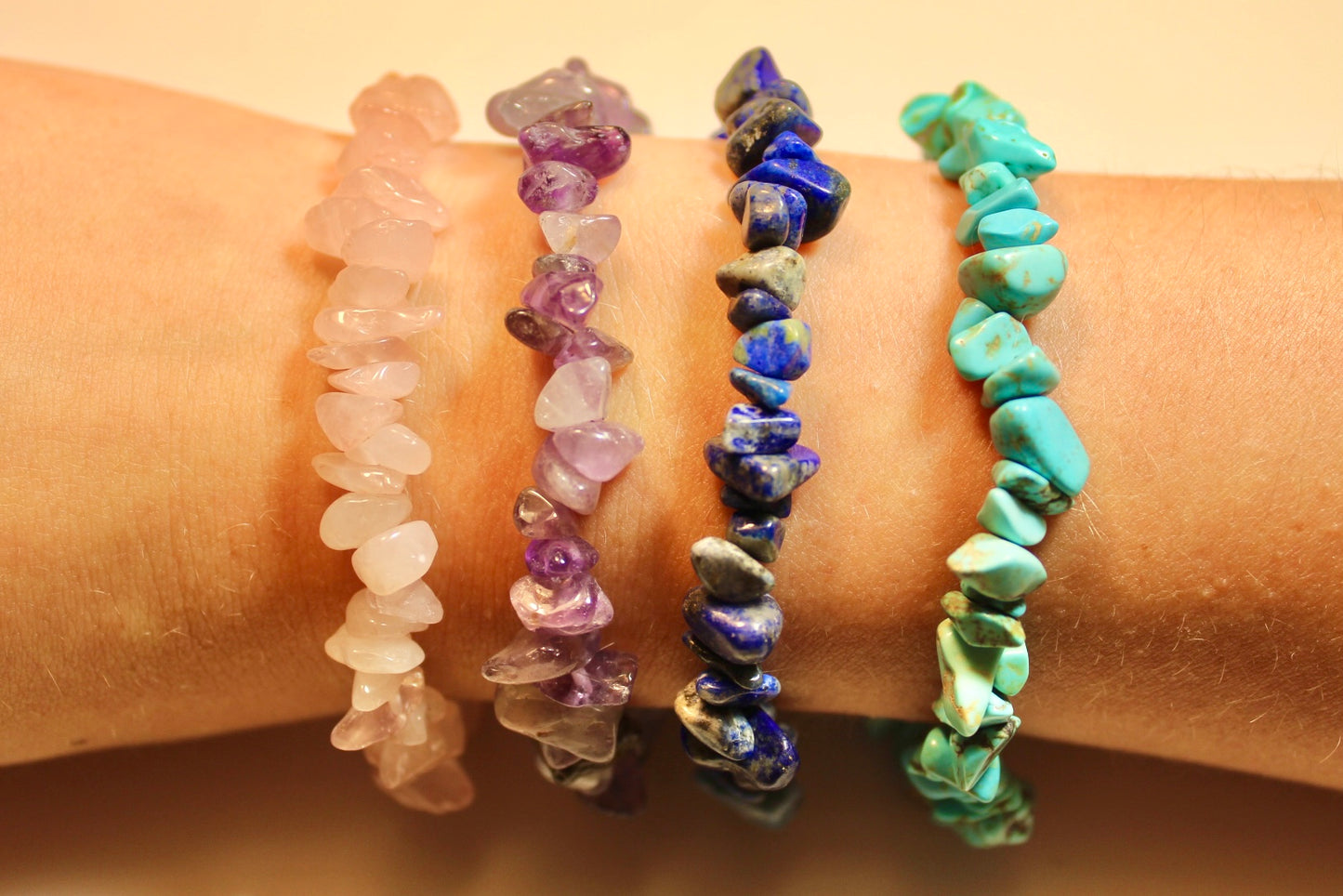 Rose Quartz, Lapis Lazuli, Amethyst, OR Turquoise Stone Stretchy Bracelet