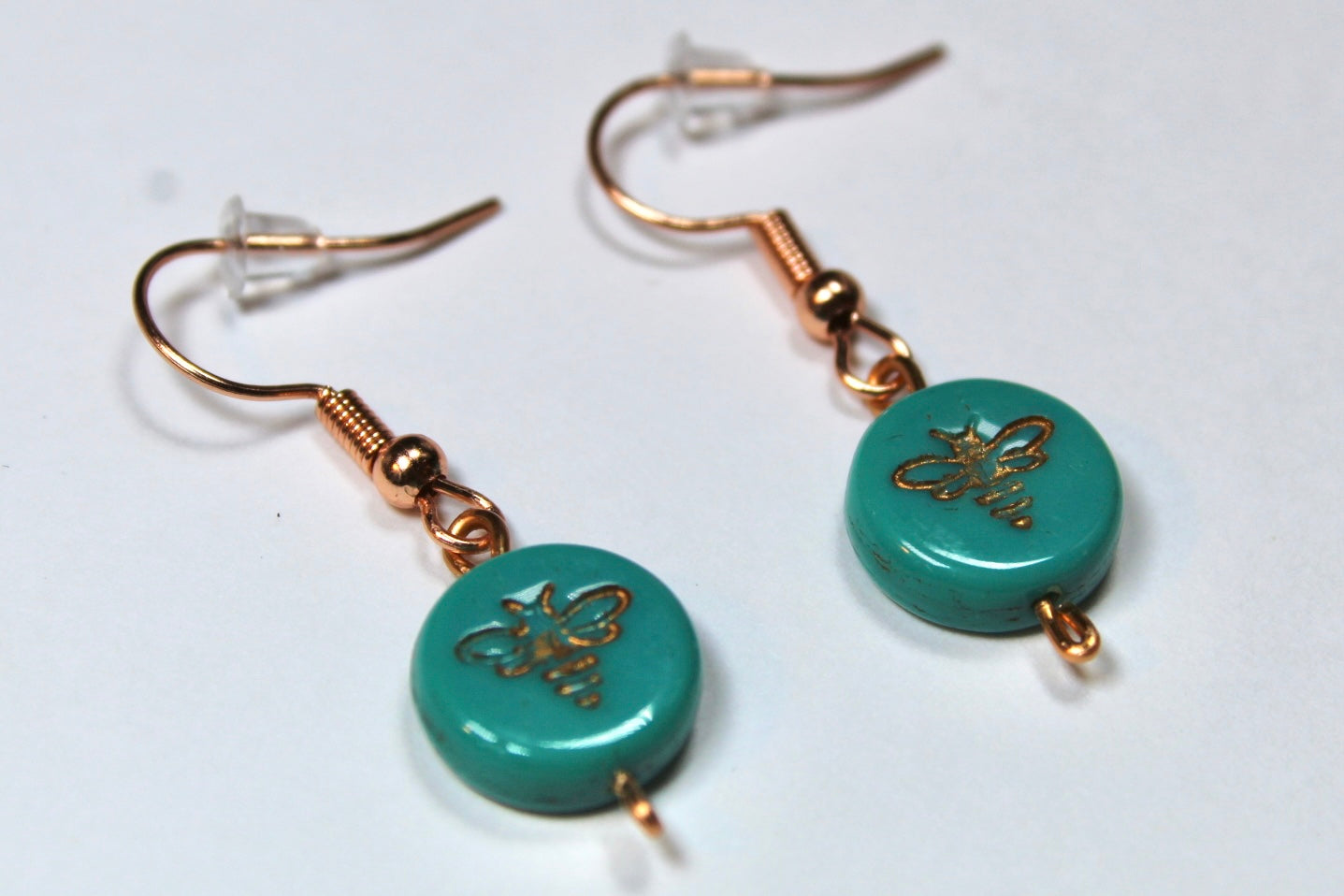 Teal & Copper Gold Bumble Bee Earrings