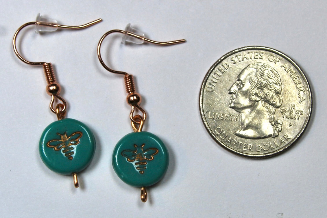 Teal & Copper Gold Bumble Bee Earrings