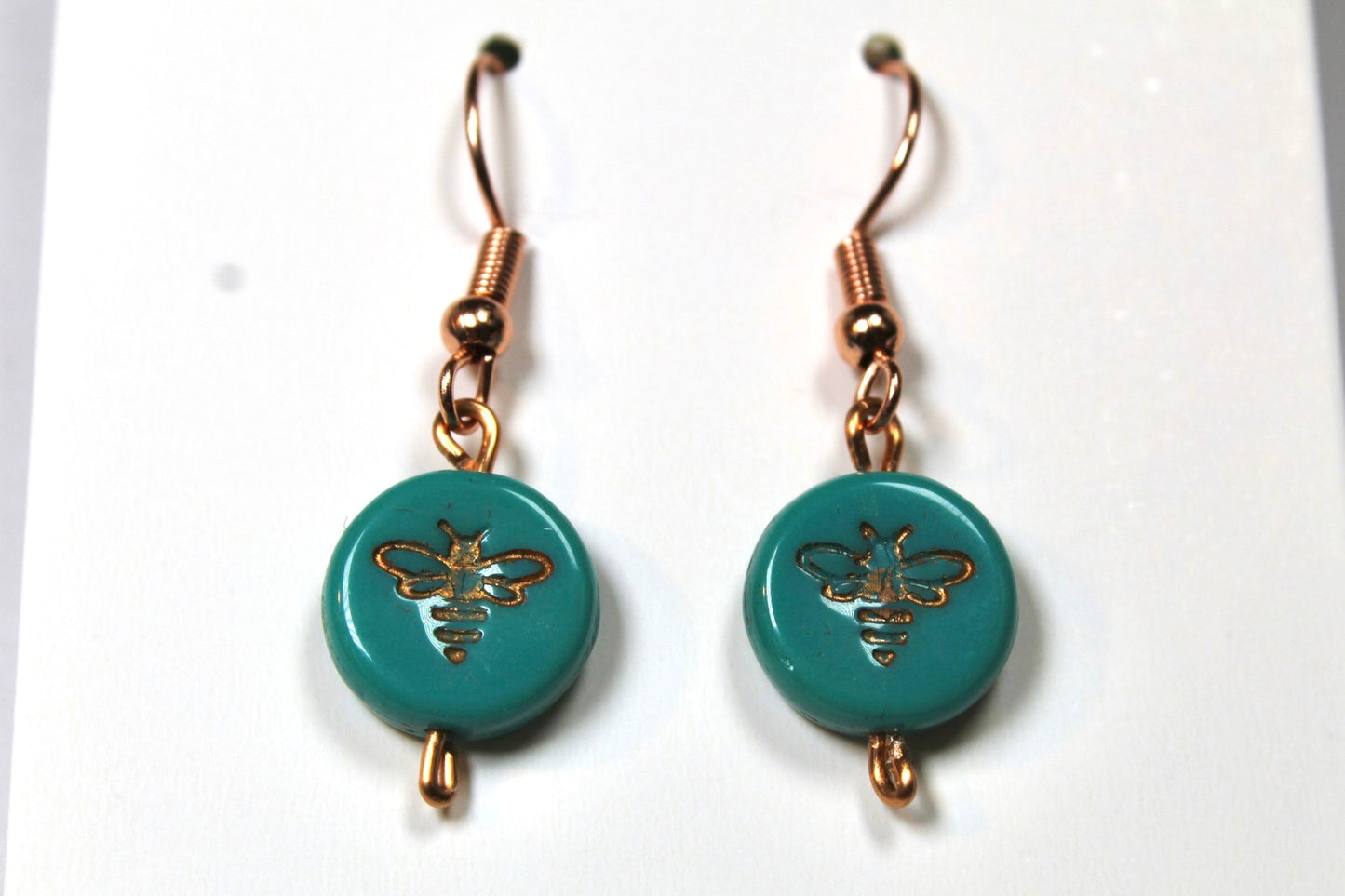 Teal & Copper Gold Bumble Bee Earrings