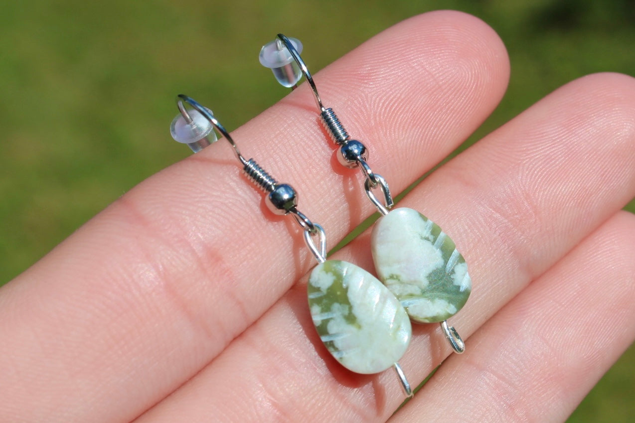 Lotus Jasper Stone Tear Drop Dangle Earrings