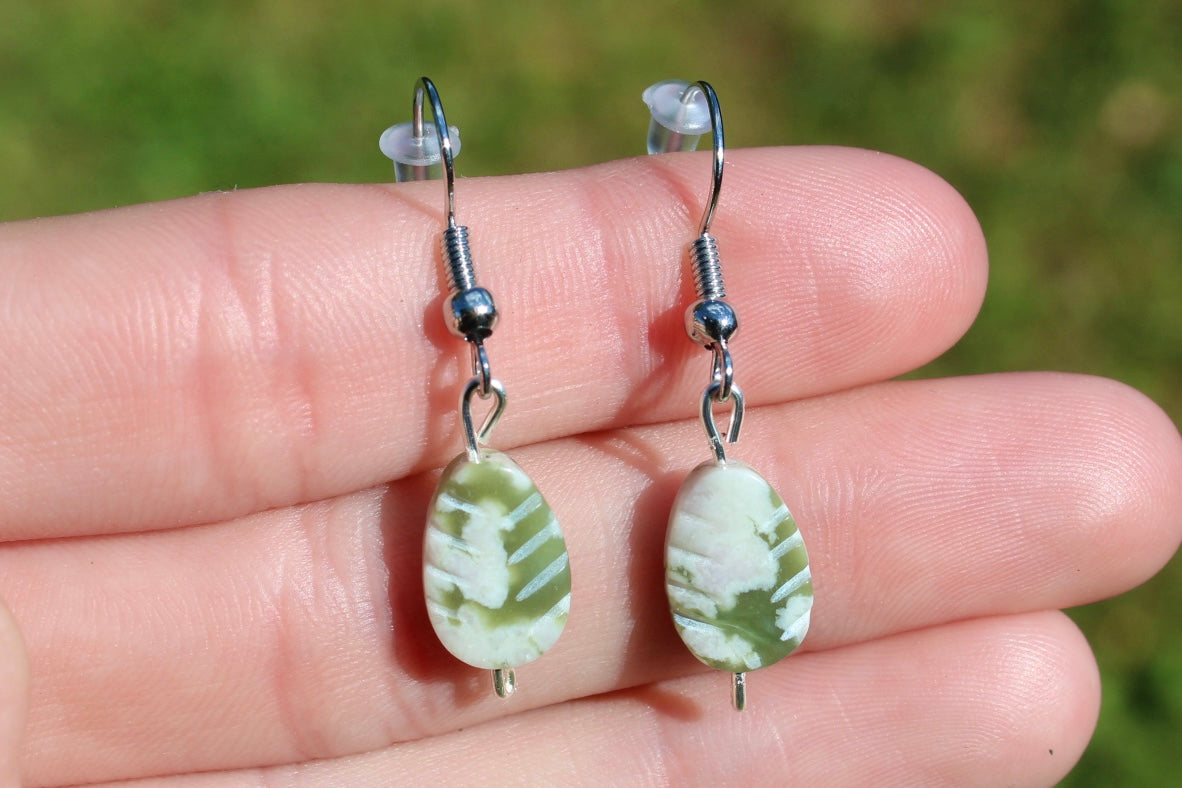 Lotus Jasper Stone Tear Drop Dangle Earrings