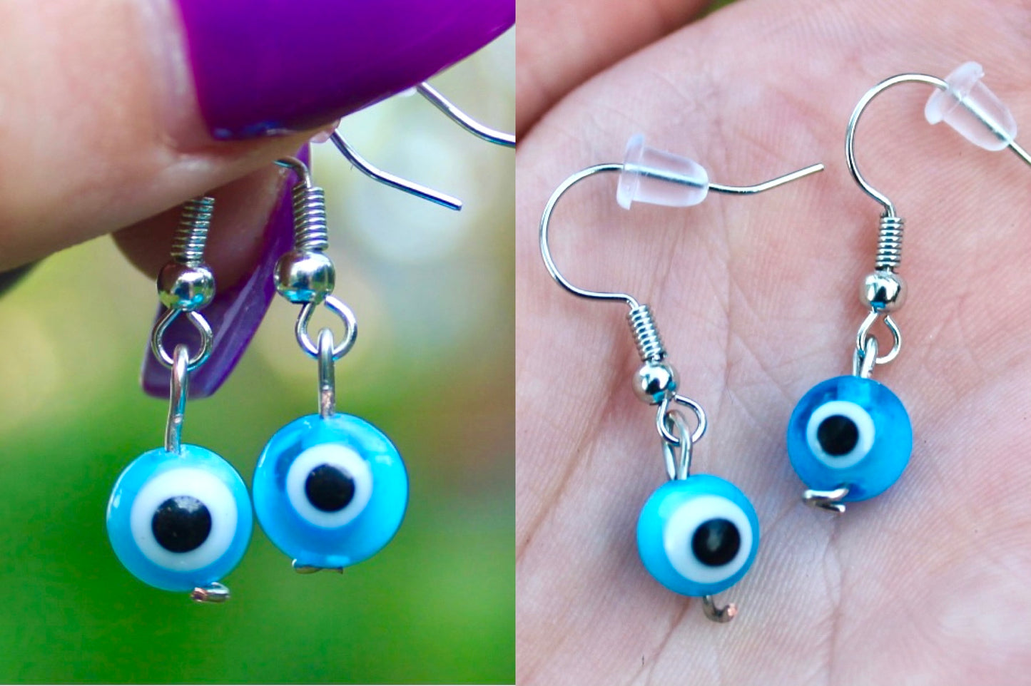 Evil Eye Glass Bead Wire Dangle Earrings | Protection Earrings | Halloween Themed Earrings Inactive