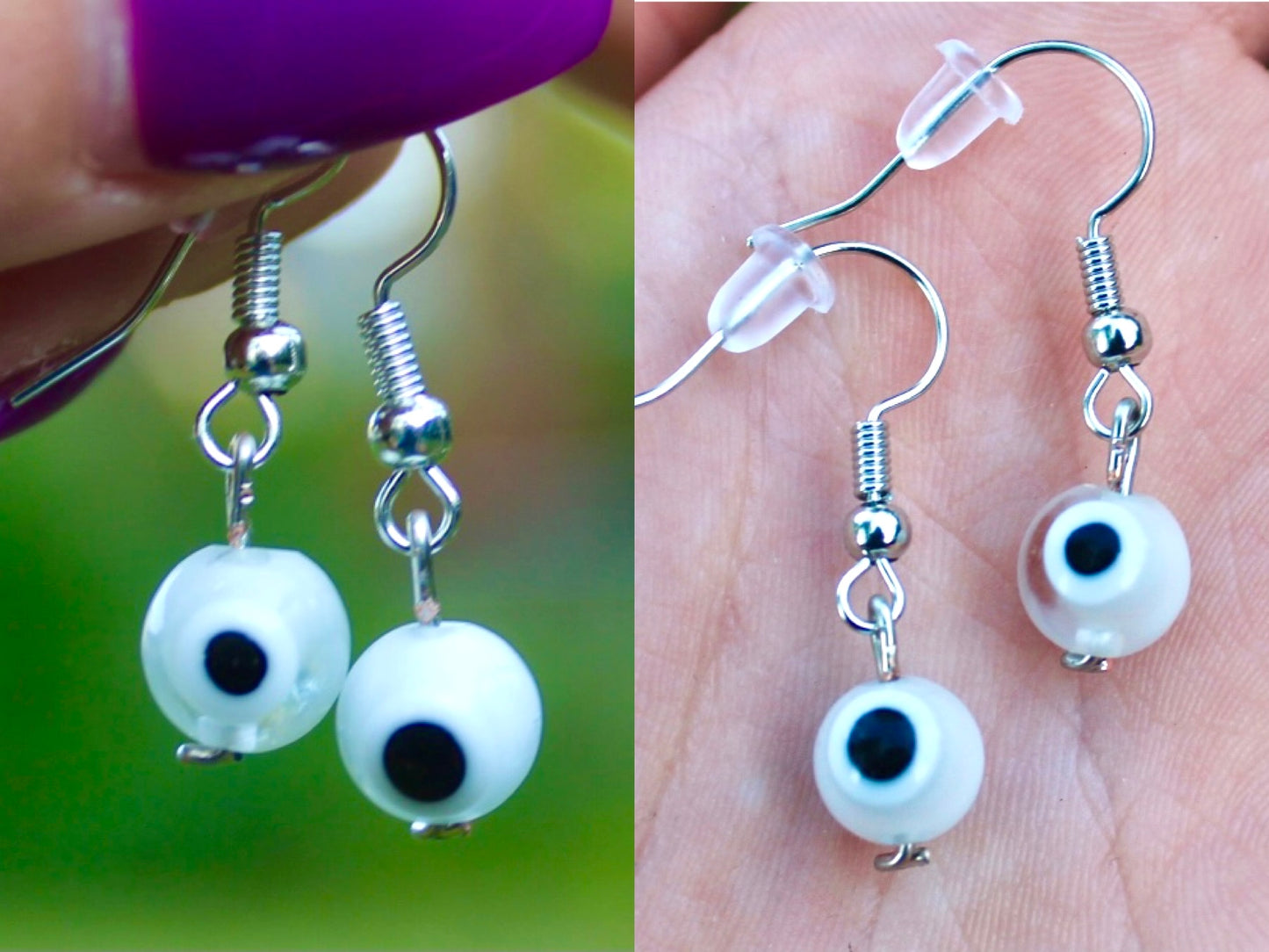 Evil Eye Glass Bead Wire Dangle Earrings | Protection Earrings | Halloween Themed Earrings Inactive