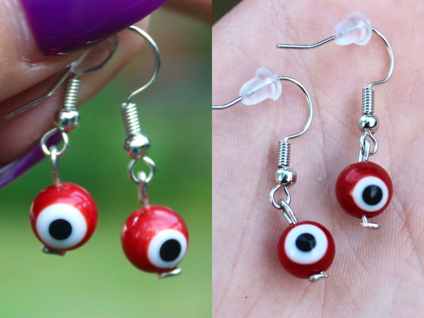 Evil Eye Glass Bead Wire Dangle Earrings | Protection Earrings | Halloween Themed Earrings Inactive