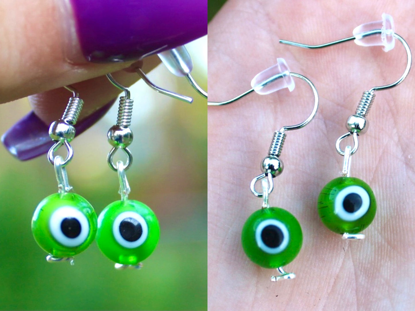 Evil Eye Glass Bead Wire Dangle Earrings | Protection Earrings | Halloween Themed Earrings Inactive