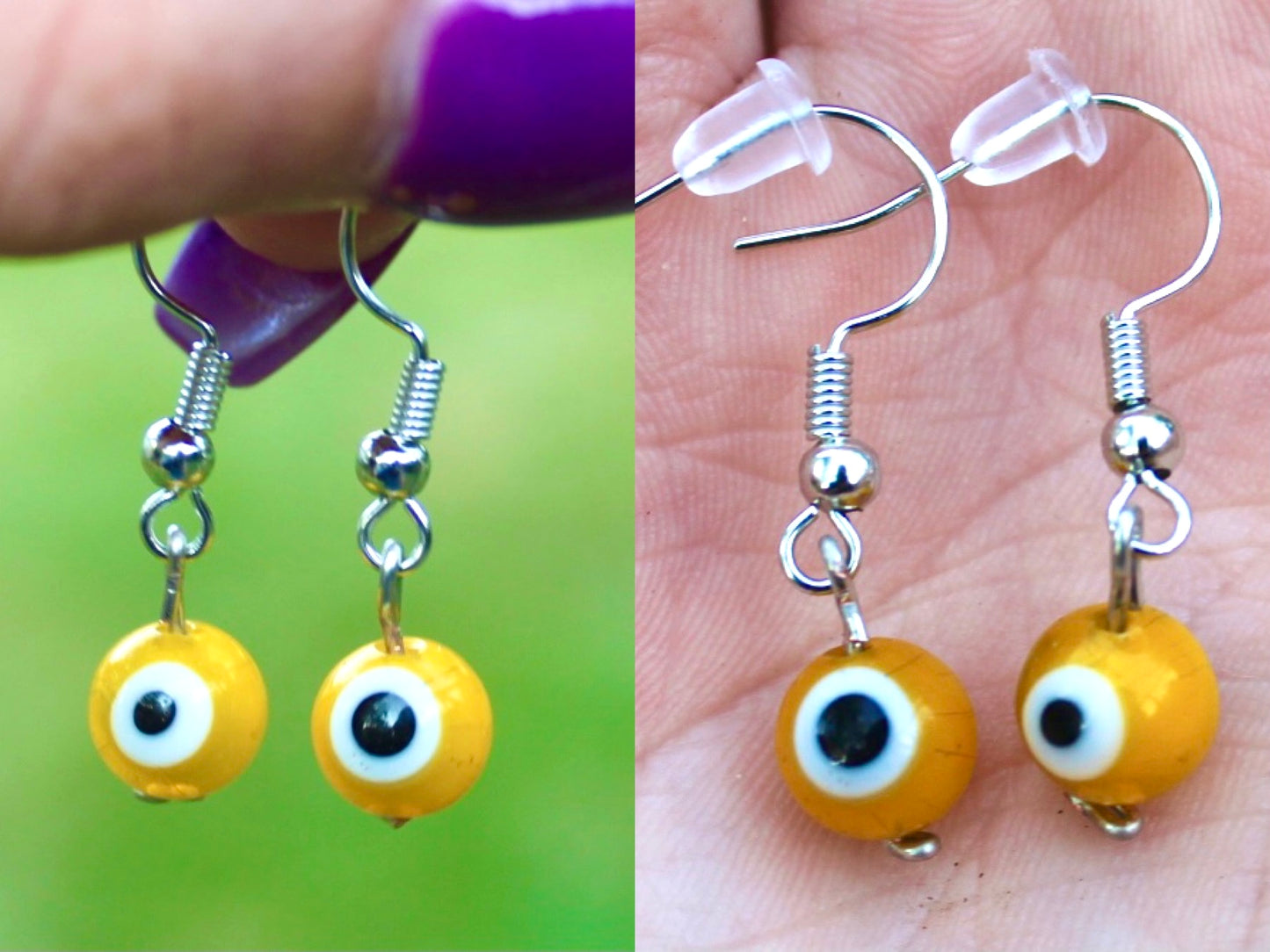 Evil Eye Glass Bead Wire Dangle Earrings | Protection Earrings | Halloween Themed Earrings Inactive