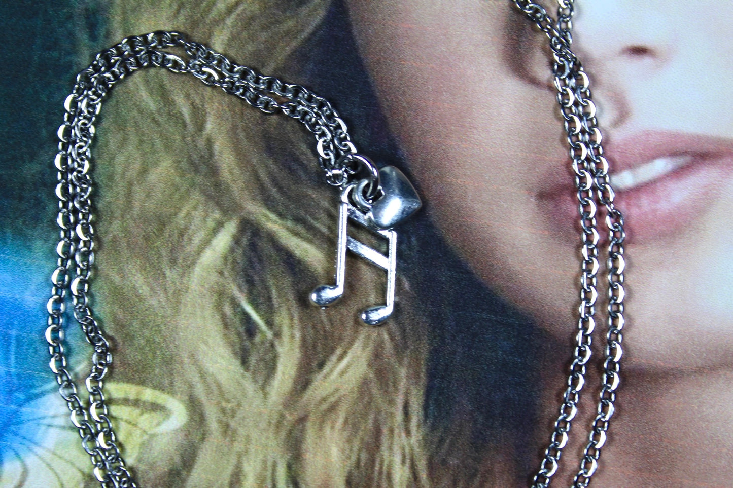 OUR SONG Taylor Swift Debut Inspired Music Note and Heart Silver Charm Necklace