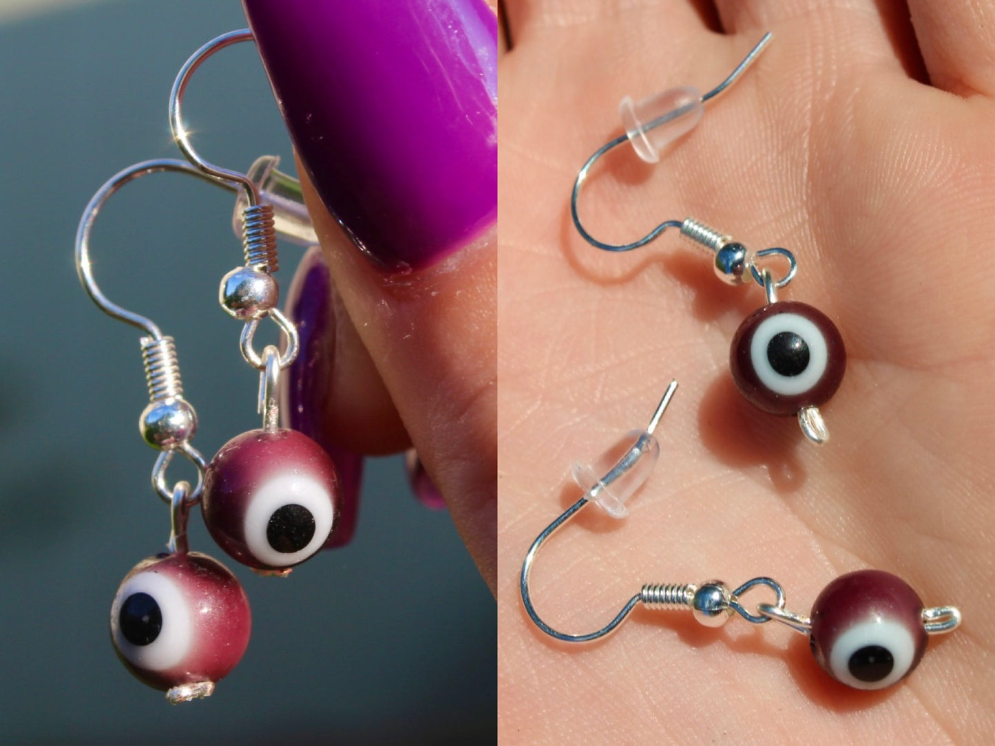 Evil Eye Glass Bead Wire Dangle Earrings | Protection Earrings | Halloween Themed Earrings Inactive