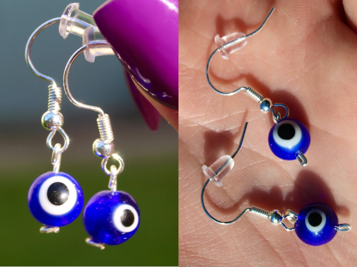 Evil Eye Glass Bead Wire Dangle Earrings | Protection Earrings | Halloween Themed Earrings Inactive