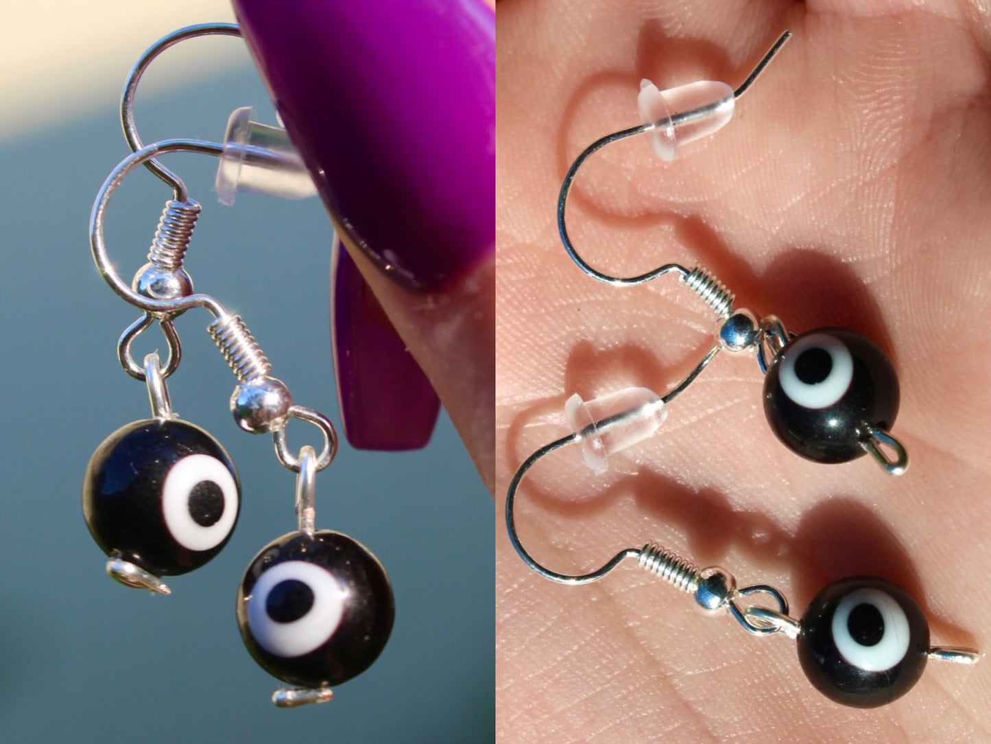 Evil Eye Glass Bead Wire Dangle Earrings | Protection Earrings | Halloween Themed Earrings Inactive