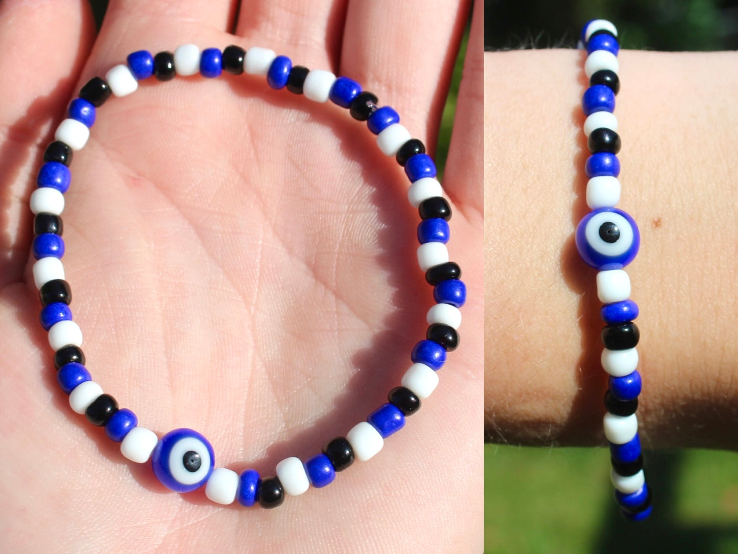 Evil Eye Glass Bead Wire Wrapped Ring | Protection Ring