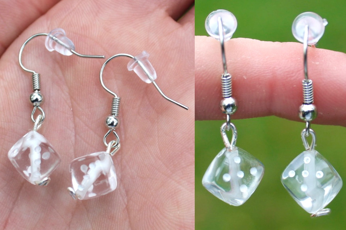 Transparent Dice Dangle Hook Earrings Inactive