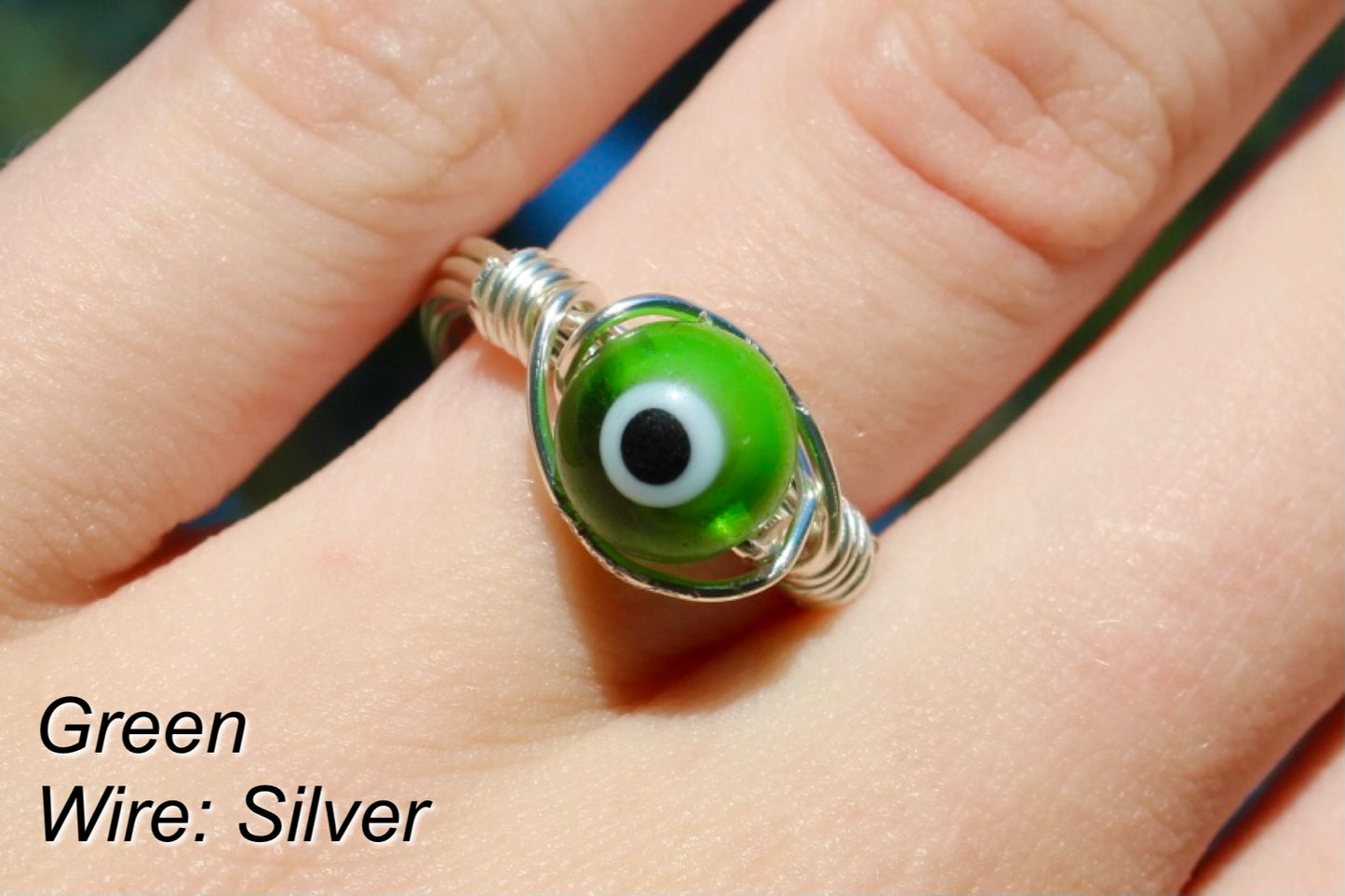 Evil Eye Glass Bead Wire Wrapped Rings