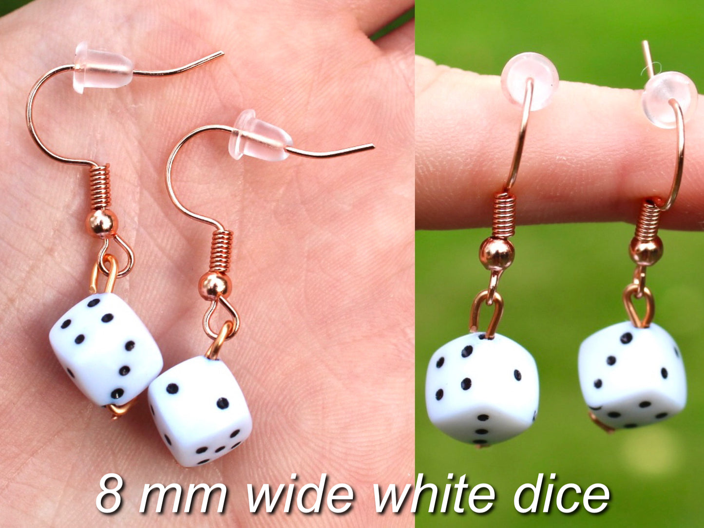 Solid Color Dangle Hook Dice Earrings | Red, White, Black